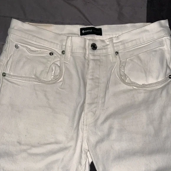 All white jeans made by Purple Brand